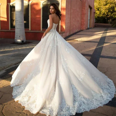 Vestidos de novia, vestidos de graduación con escote corazón, vestidos de mujer corte A sin mangas con apliques de encaje y diseño con lazo en la espalda, personalización.