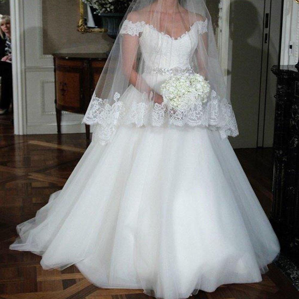 Baoleely White Tulle Beaded Off Shoulder A-line Lace Wedding Dresses Bridal Dress, MW254