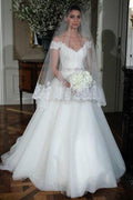 Baoleely White Tulle Beaded Off Shoulder A-line Lace Wedding Dresses Bridal Dress, MW254