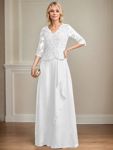 Vestido de novia de corte línea A, escote en V, largo hasta el suelo, de gasa de encaje con volantes en cascada y lentejuelas. 