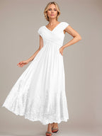 Vestido de gasa de corte evasé, escote en V, largo hasta el tobillo, para la madre de la novia, con apliques de lentejuelas. 