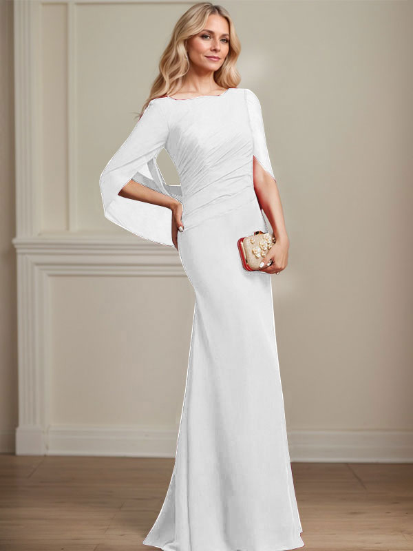 Vestido de chifón hasta el suelo, corte sirena/trompeta, para la madre de la novia, con pliegues 