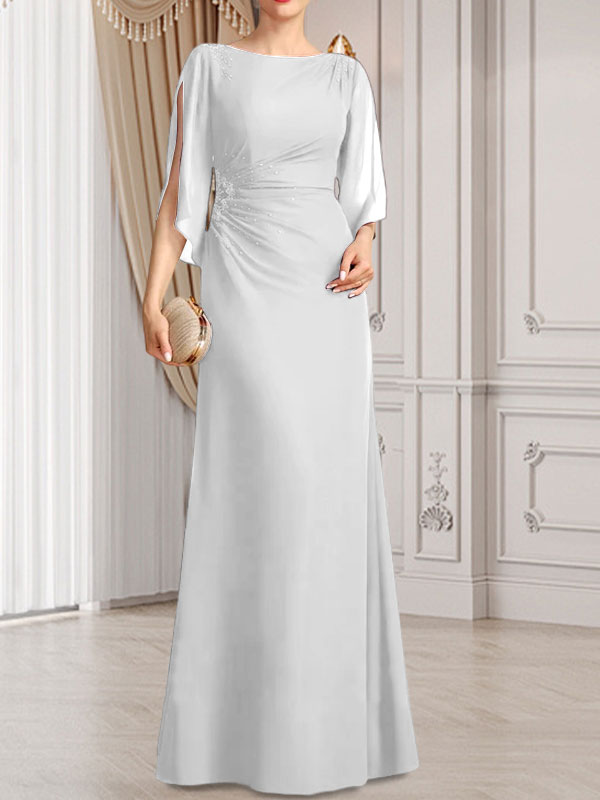 Vestido de corte recto/columna, largo hasta el suelo, de gasa, para la madre de la novia, con plisados ​​y cuentas.