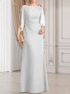 Vestido de corte recto/columna, largo hasta el suelo, de gasa, para la madre de la novia, con plisados ​​y cuentas.