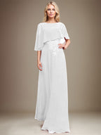 A-line Scoop Floor-Length Chiffon Lace Mother of the Bride Dress With Sequins Beading
