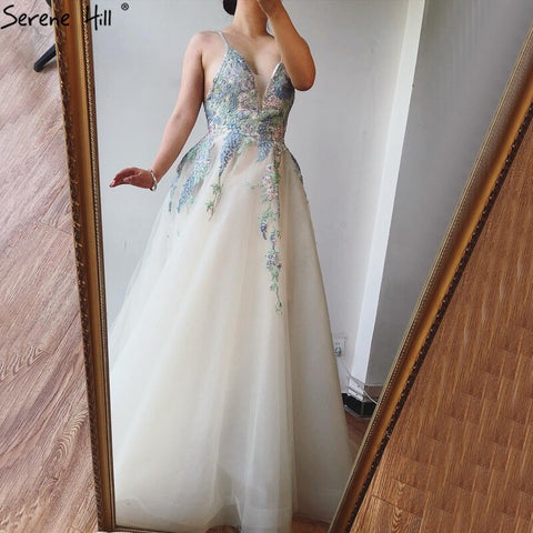 On Sale no return no refundSale White A-Line Sleeveless Sexy Lace  Prom  Dresses 2025 Tulle Crystal Prom Party Dress LA70475