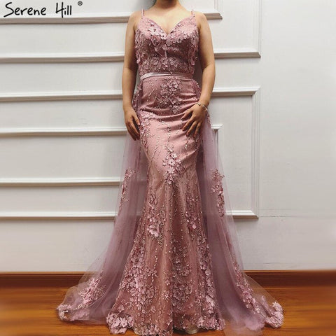 Vestido de noche blanco hecho a mano con flores y perlas, sexy, 2025, sin mangas, sirena, de lujo, con encaje, formal, foto real LA60711 