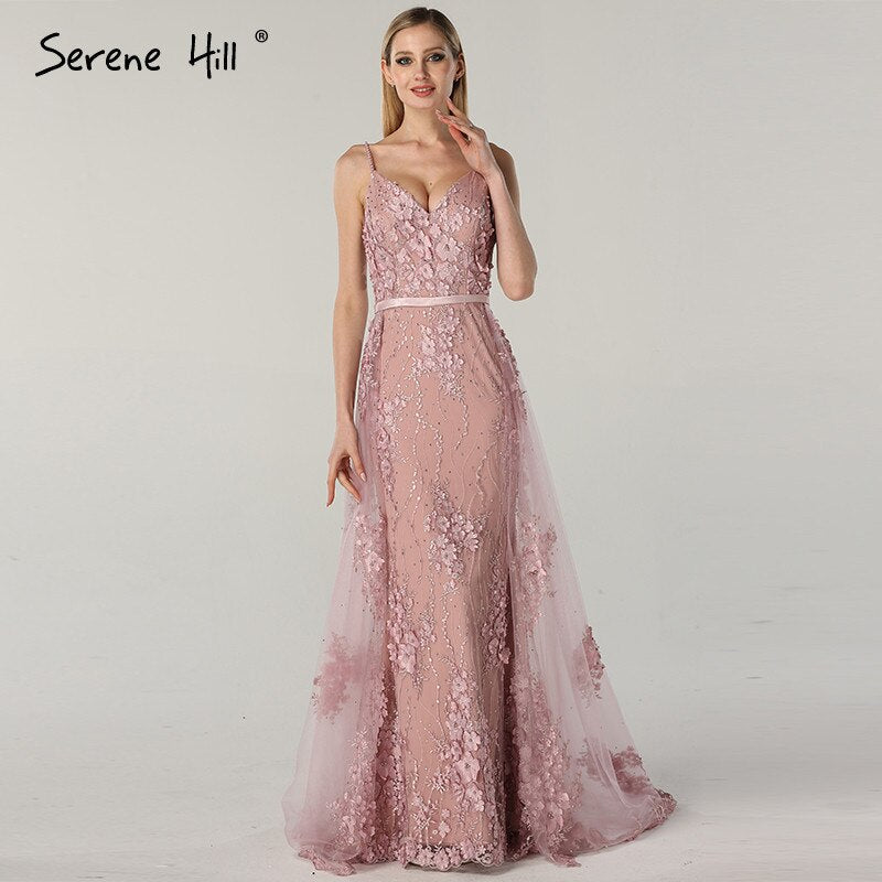 White Handmade Flower Pearl Sexy Evening Dresses 2025 Sleeveless Mermaid Luxury Lace Formal Dress Real Photo LA60711
