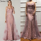 White Handmade Flower Pearl Sexy Evening Dresses 2025 Sleeveless Mermaid Luxury Lace Formal Dress Real Photo LA60711