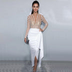 White Long Sleeves Mermaid Split Evening Dresses Design 2025 Beaded Luxury Elegant For Women Party LA71531