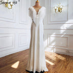 White Luxury Beaded Tassel Elegant Evening Dresses 2025 Cap Sleeve Mermaid For Women Wedding Party LA70571