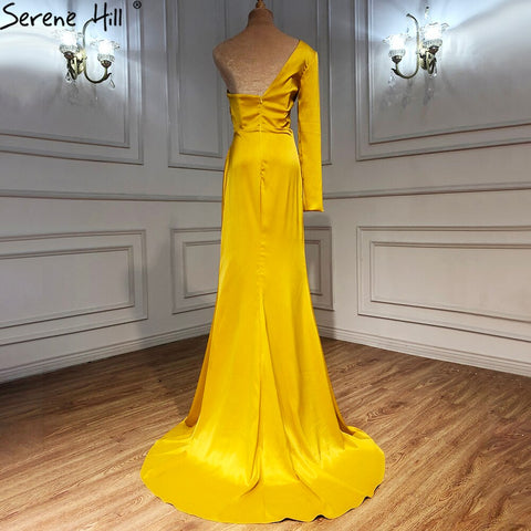 Vestido de noche blanco de un solo hombro, manga larga, satén, corte sirena, sencillo, sexy, formal, LA70327 