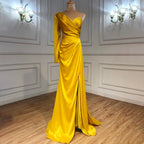 White One Shoulder Long Sleeves Evening Dress 2025 Satin Mermaid Simple Sexy Formal Dress LA70327
