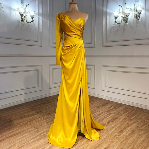 Vestido de noche blanco de un solo hombro, manga larga, satén, corte sirena, sencillo, sexy, formal, LA70327 