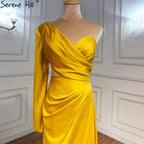 White One Shoulder Long Sleeves Evening Dress 2025 Satin Mermaid Simple Sexy Formal Dress LA70327