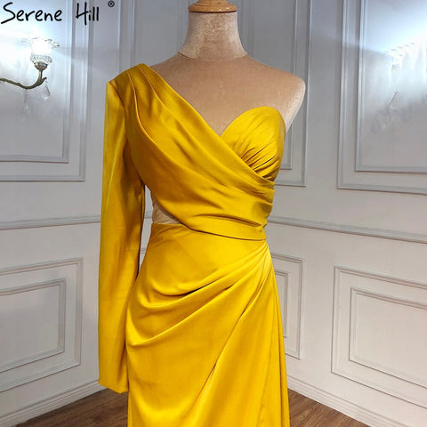 Vestido de noche blanco de un solo hombro, manga larga, satén, corte sirena, sencillo, sexy, formal, LA70327 