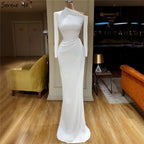On Sale no return no refundSale White Satin Simple Long Sleeves Prom Dresses 2025 Mermaid Elegant Long Prom Party Gowns LA70298