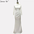 On Sale no return no refundSale White Satin Simple Long Sleeves Prom Dresses 2025 Mermaid Elegant Long Prom Party Gowns LA70298