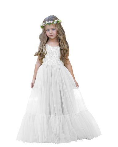 Vestido largo de tul y encaje estilo boho para niña de las flores 