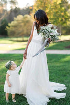 Baoleely White Chiffon A-line V-neck Beaded Wedding Dresses, Wedding Gowns, MW702