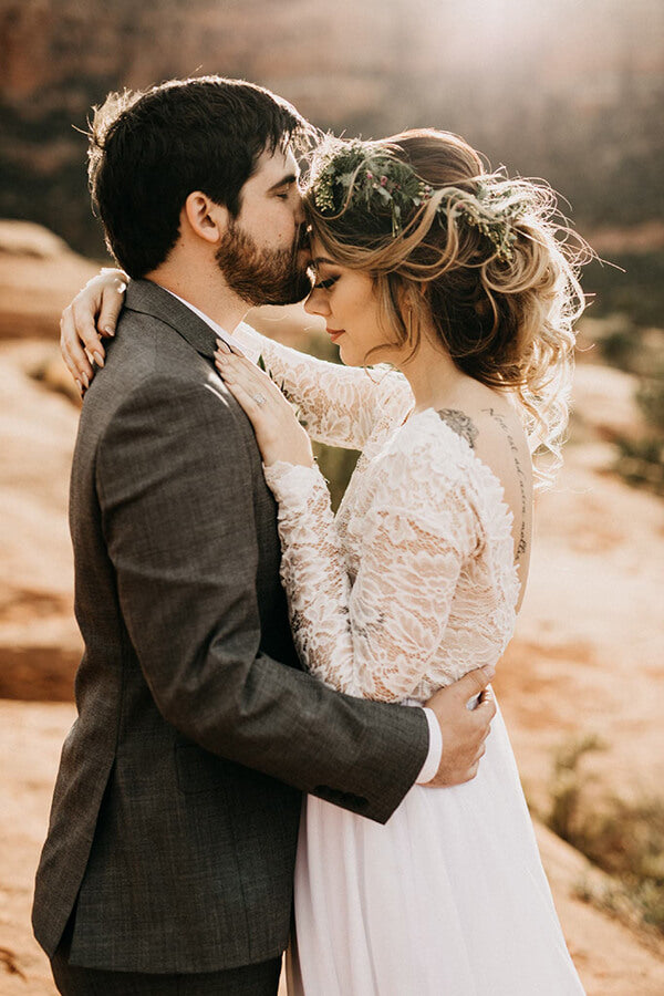 Baoleely White Lace Tulle Long Sleeves Beach Wedding Dresses, Bridal Dress, MW570