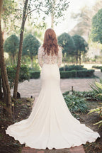 Baoleely White Mermaid Deep V-Neck Long Sleeve Lace Wedding Dresses, MW195