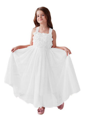 Vestido de bebé niña con lazo de tul y aplique floral en 3D de la colección Jardín Encantado 