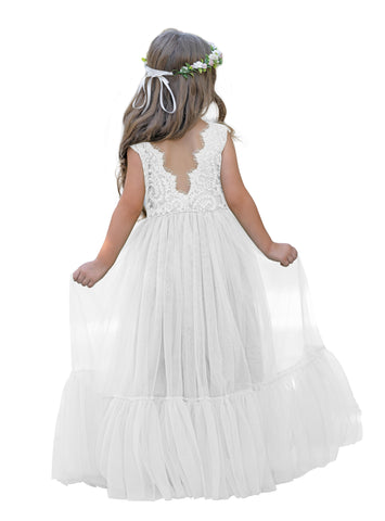 Vestido largo de tul y encaje estilo boho para niña de las flores 