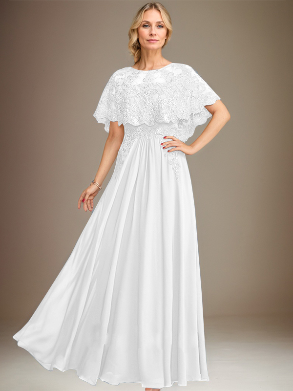 Vestido de novia de corte línea A, escote barco, largo hasta el suelo, de gasa de encaje con apliques de lentejuelas para la madre de la novia 