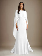 Vestido de gasa de corte recto/columna, escote barco y largo hasta el suelo, para la madre de la novia, con volantes en cascada. 