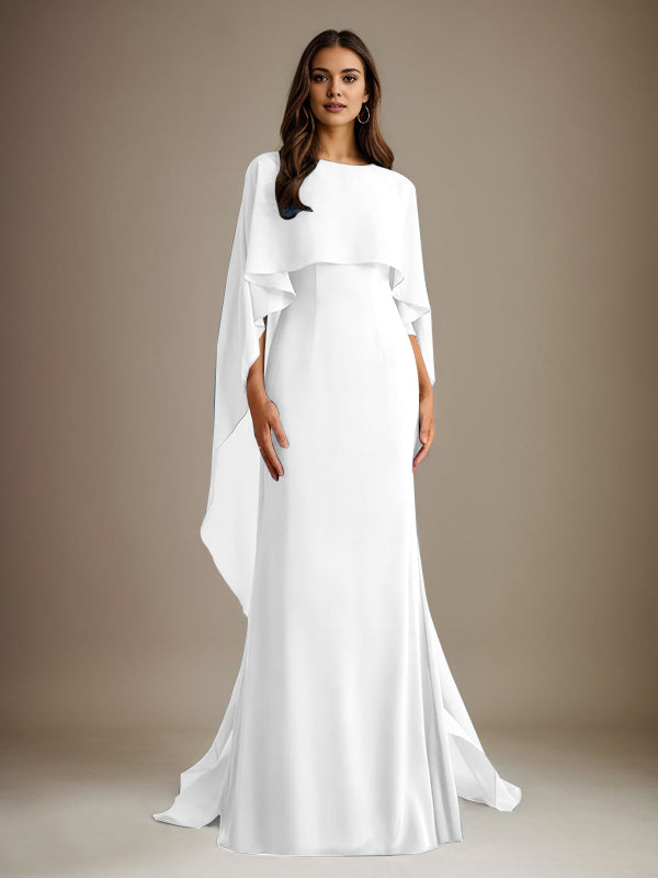 Vestido de gasa de corte recto/columna, escote barco y largo hasta el suelo, para la madre de la novia, con volantes en cascada. 
