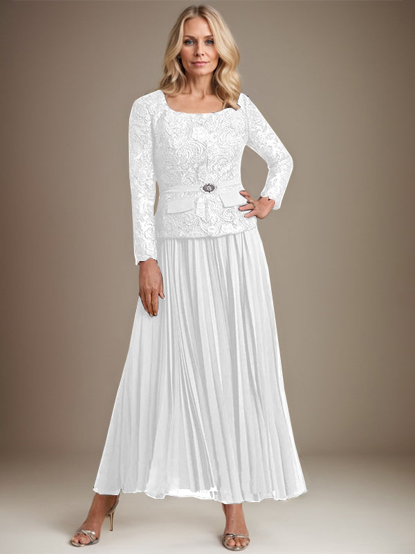 Vestido de gasa corte A, largo hasta el tobillo, para la madre de la novia, con pliegues. 