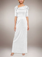Robe longue fourreau scintillante avec revers à poignets et manches coudes 