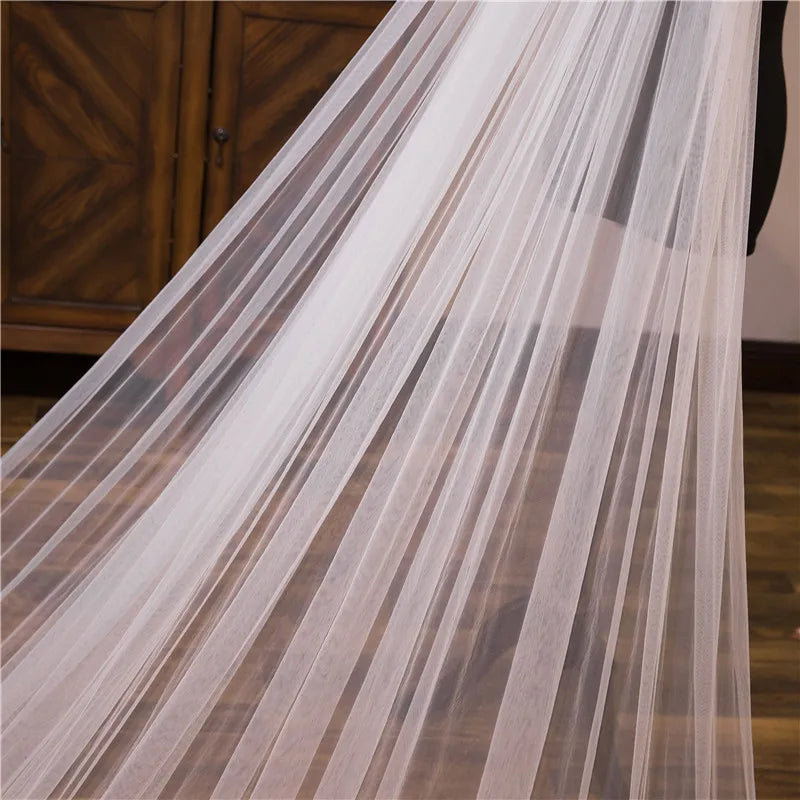 Voiles de mariée cathédrale blancs ivoire 3*3 mètres avec applications de dentelle, en vente en gros
