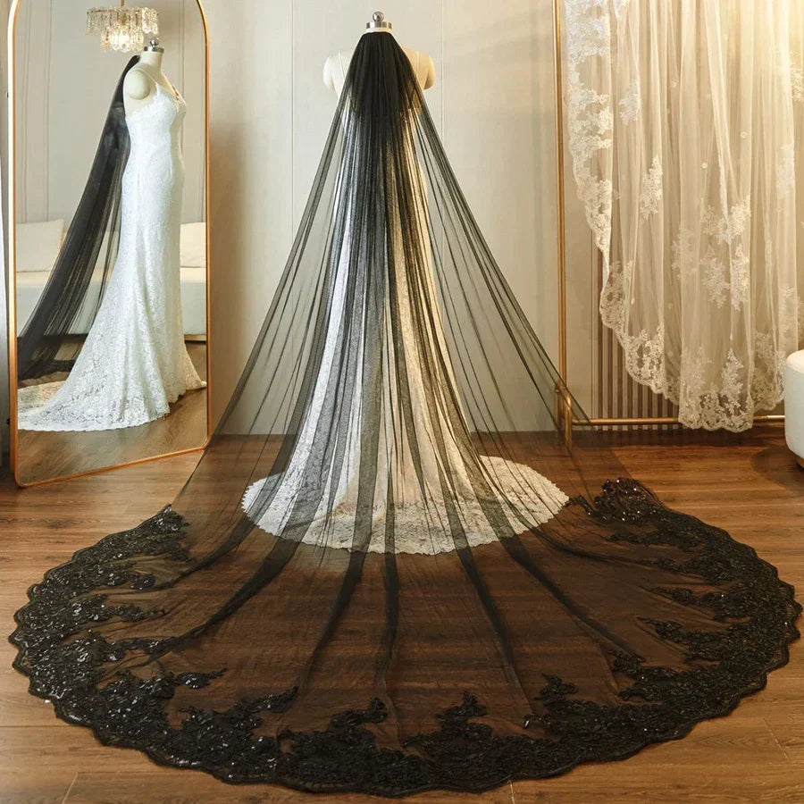 Voiles de mariée cathédrale blancs ivoire 3*3 mètres avec applications de dentelle, en vente en gros
