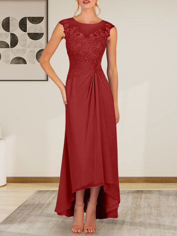 Champagne A-Line Scoop Lace Chiffon Dress