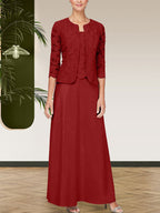 Robe jupe-veste en dentelle pailletée et satin avec veste ouverte