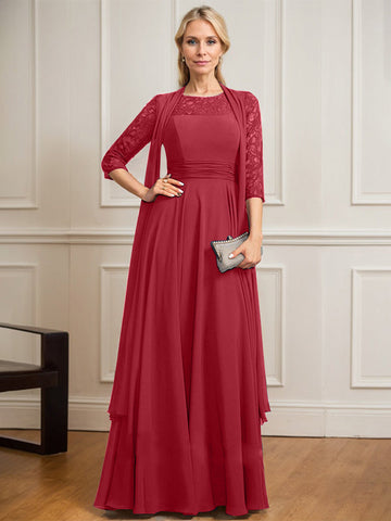 Vestido de novia de corte A, escote redondo ilusión, largo hasta el suelo, de gasa de encaje con pliegues. 