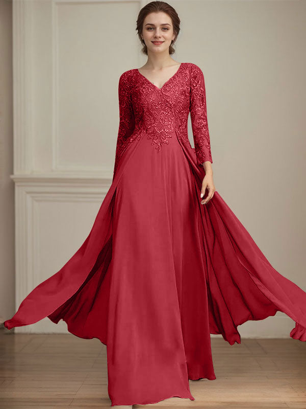 Vestido de novia de corte A, escote en V, largo hasta el suelo, de gasa de encaje con lentejuelas para la madre de la novia 