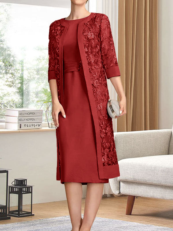 Vestido de gasa corte recto/columna hasta la rodilla para la madre de la novia con lentejuelas plisadas