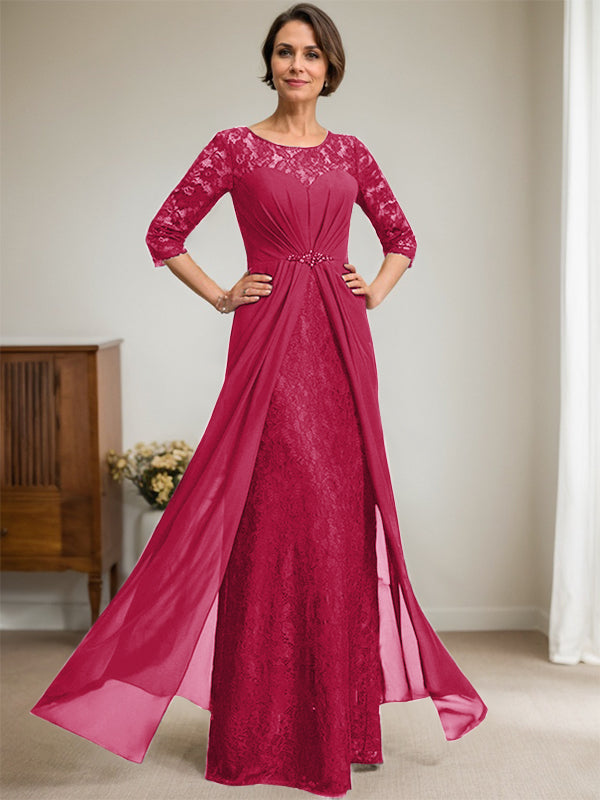 Robe de mariée en mousseline de soie dentelle, coupe trapèze, décolleté illusion, longueur au sol, ornée de perles et de volants 