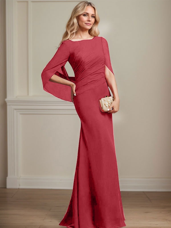 Vestido de chifón hasta el suelo, corte sirena/trompeta, para la madre de la novia, con pliegues 