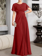 A-line Scoop Floor-Length Chiffon Mother of the Bride Dress With Pleated Beading
