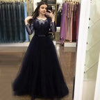Wine Red A-Line Tulle Design Evening Dresses Long Sleeves Crystal Luxury Formal Dress 2025 LA70280