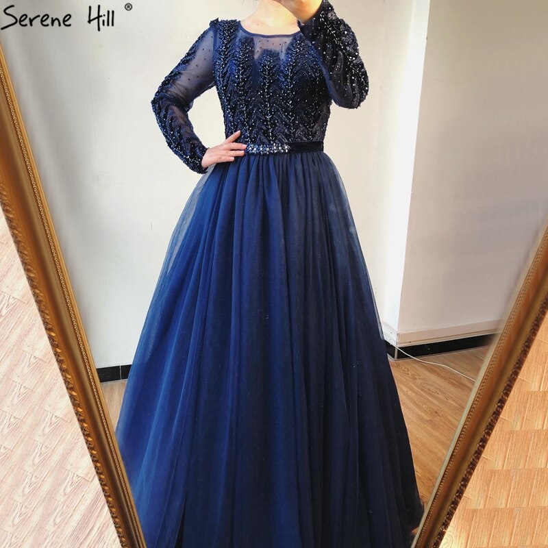 Wine Red A-Line Tulle Design Evening Dresses Long Sleeves Crystal Luxury Formal Dress 2025 LA70280