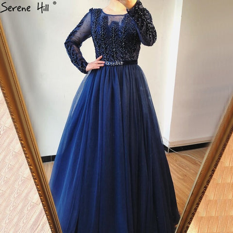 Vestido de noche de tul rojo vino con corte en A y mangas largas con cristales, vestido formal de lujo 2025 LA70280 