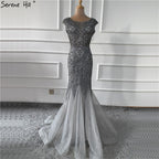 Wine Red Dubai Crystal O-Neck Evening Dresses Mermaid Sleeveless Luxury Formal Dress Real Photo LA60980