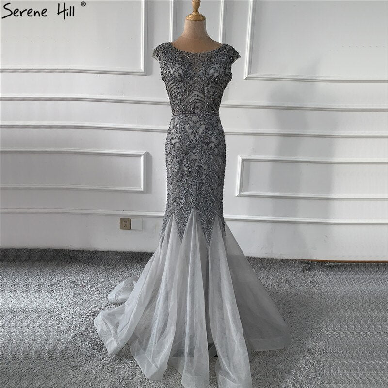Wine Red Dubai Crystal O-Neck Evening Dresses Mermaid Sleeveless Luxury Formal Dress Real Photo LA60980