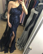 Wine Red Handmade Flowers Pearls Evening Dresses One-Shoulder Sexy Luxury Evening Gowns 2025 LA60901