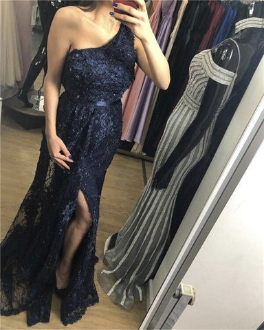 Vestido de noche de lujo sexy de un solo hombro con flores y perlas, hecho a mano, color vino tinto, LA60901 